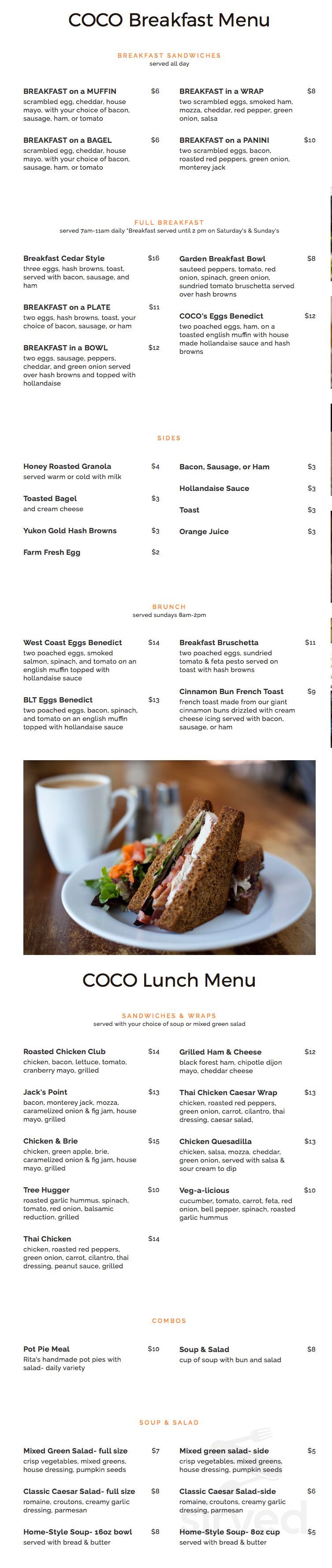 COCO Café menu in Nanaimo, British Columbia