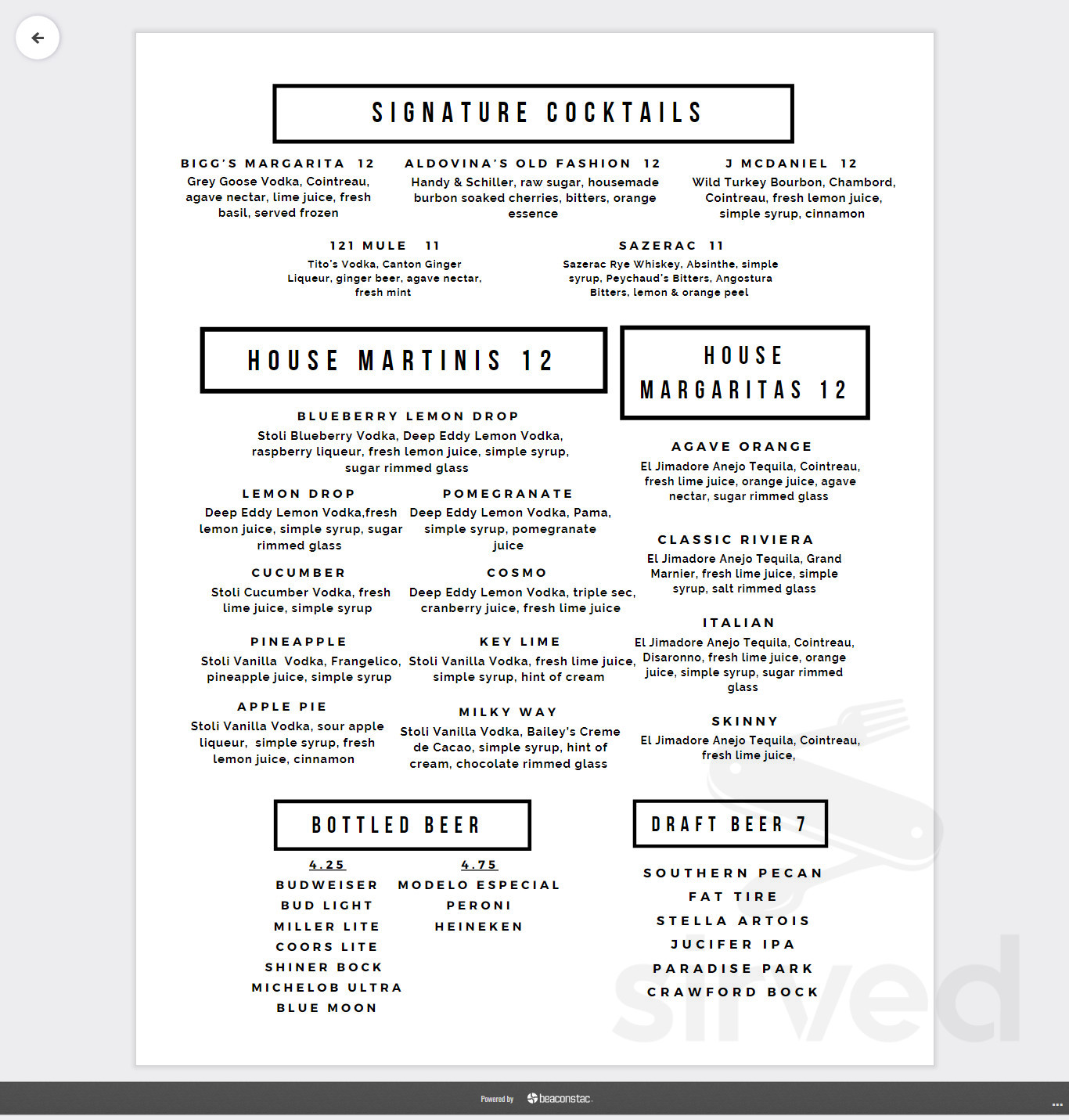 121 Artisan Bistro menu in Lake Charles, Louisiana, USA