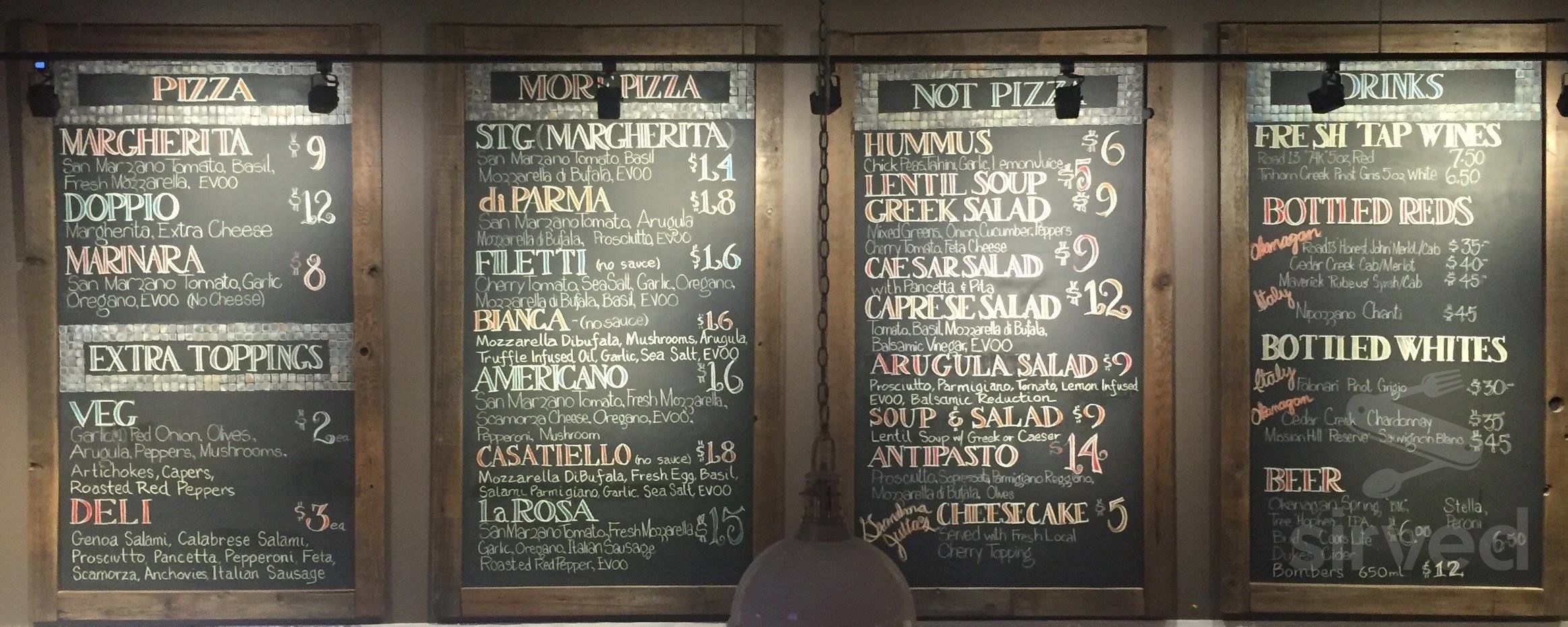 Antico Pizza Napoletana menu in Kelowna, British Columbia