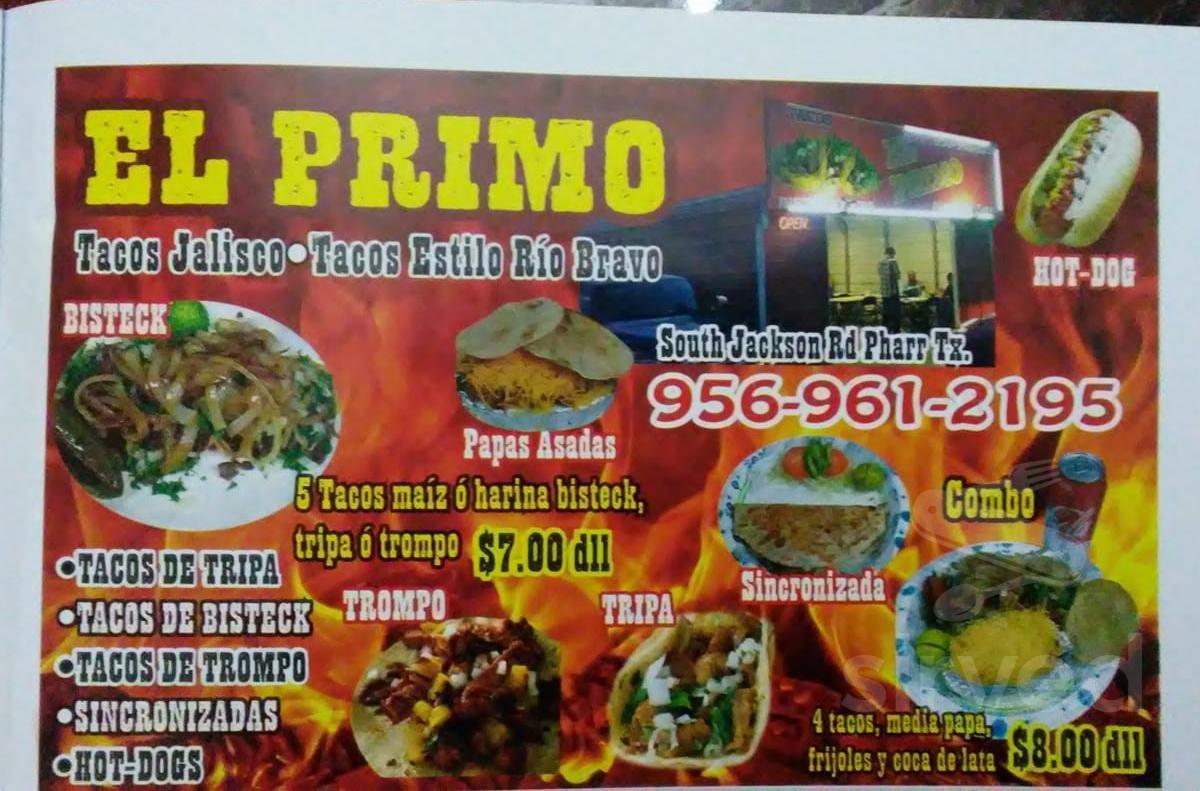 Taqueria el Primo menu in Pharr, Texas, USA