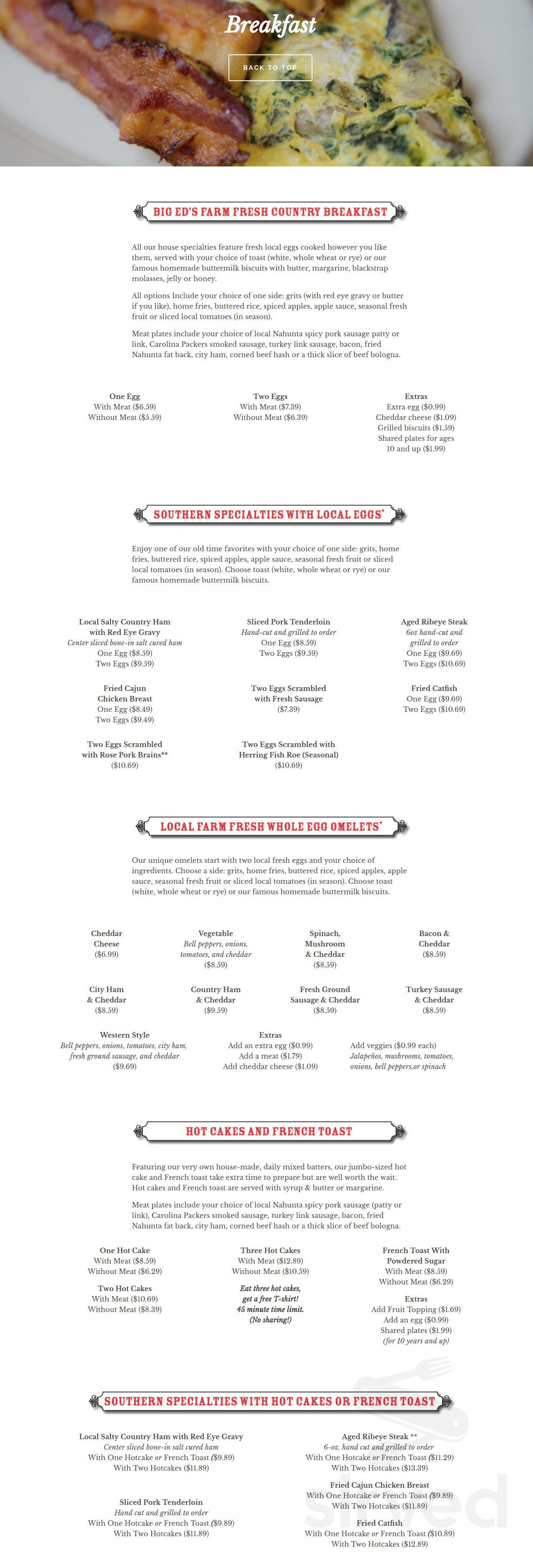 Big Ed's Garner Restaurant menus in Garner, North Carolina, United States