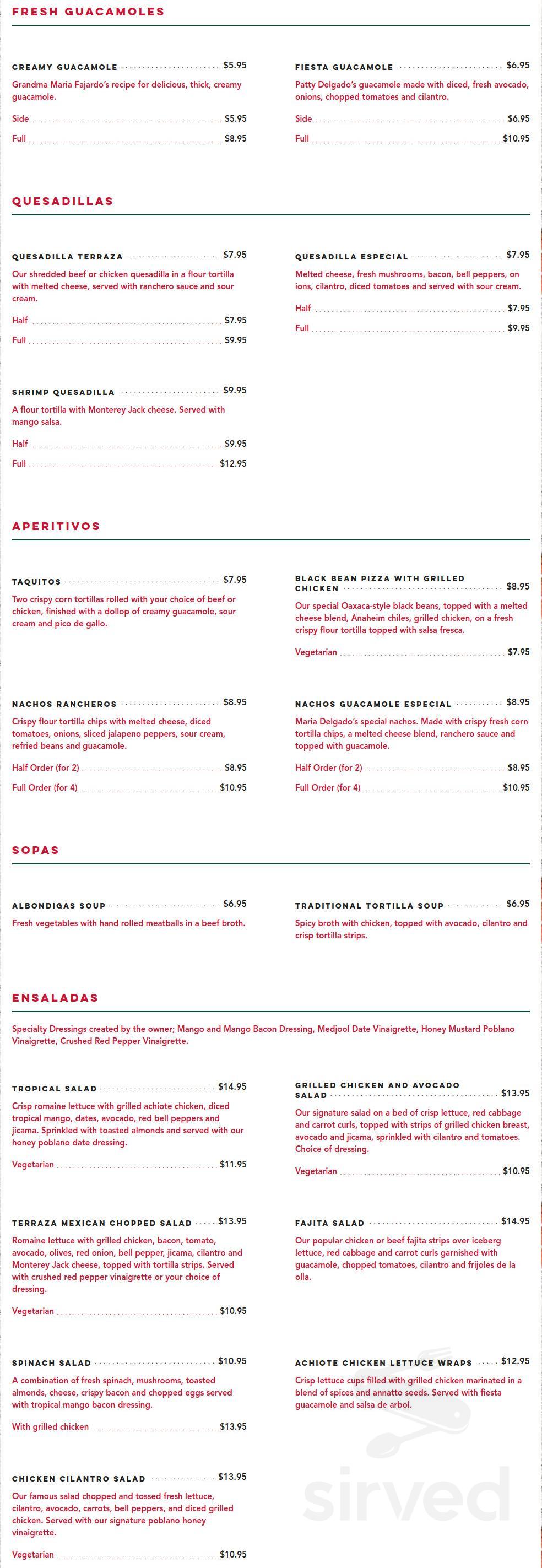 Menu - Palm Springs CA's Las Casuelas Terraza | Sirved