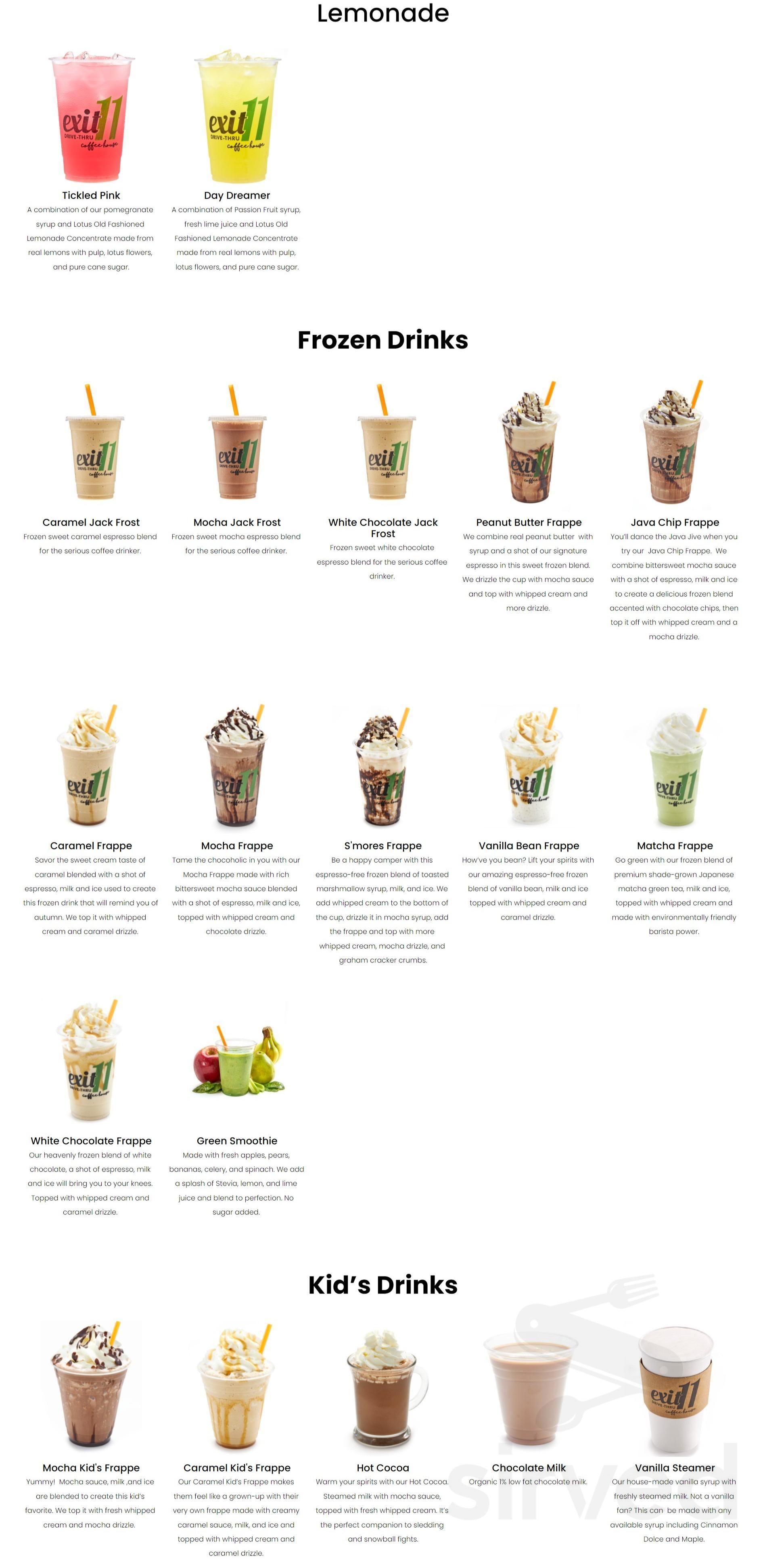 Exit 11 Coffee Drive-Thru (Jefferson) menu in Washington, Missouri, USA
