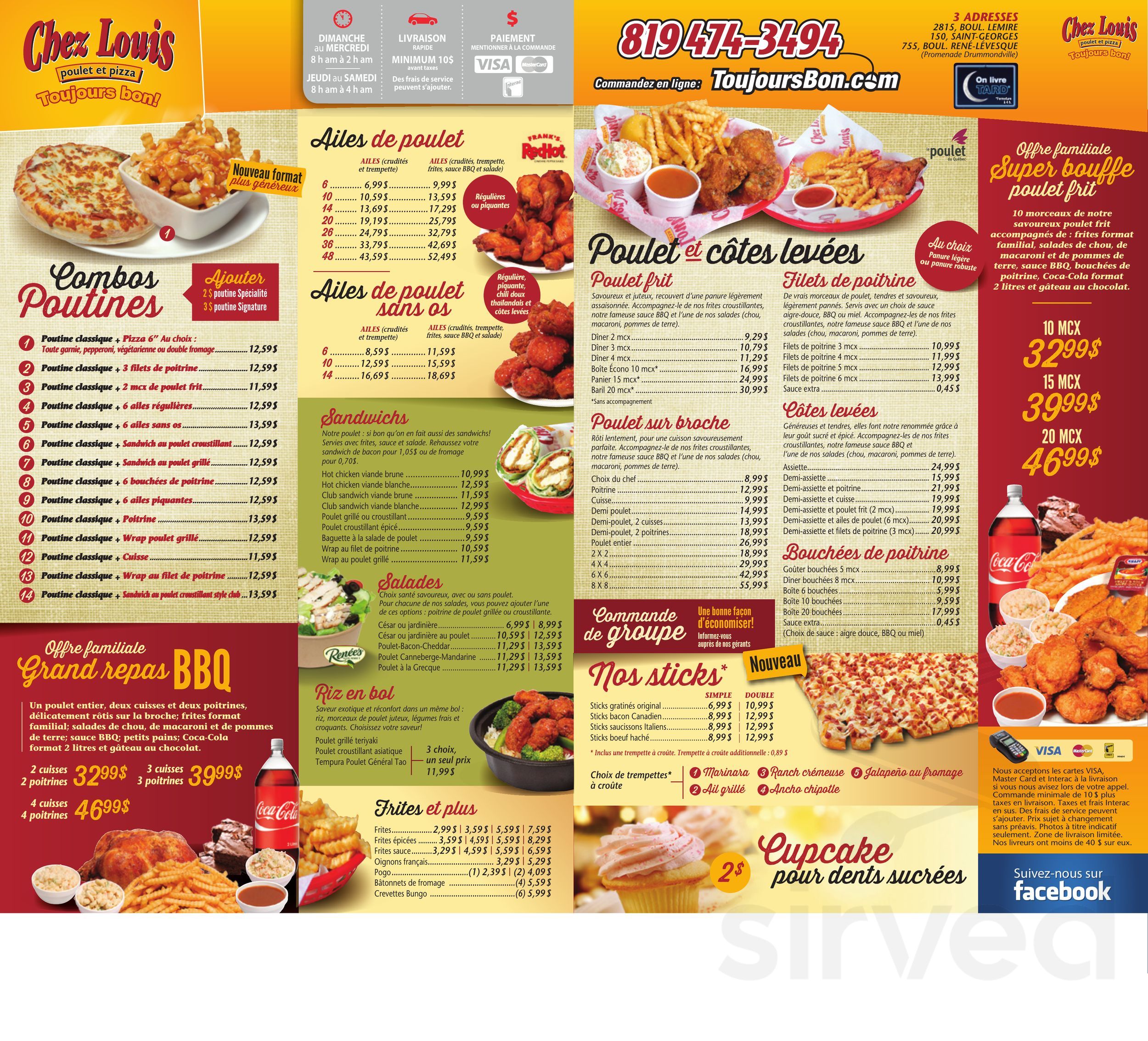 Louis Menu Chez Louis Poulet Et Pizza menus in Saint-Nicéphore, Quebec, Canada