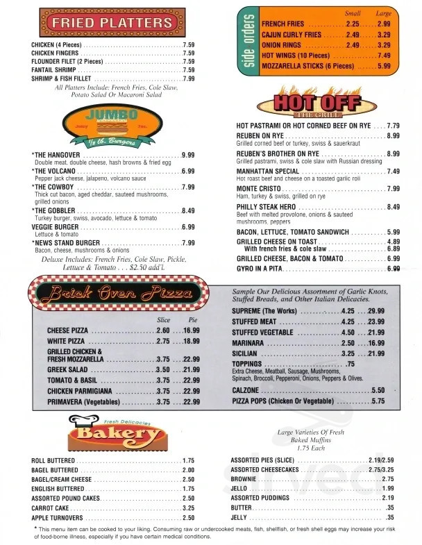 News Stand Deli menu in Melville, New York, USA