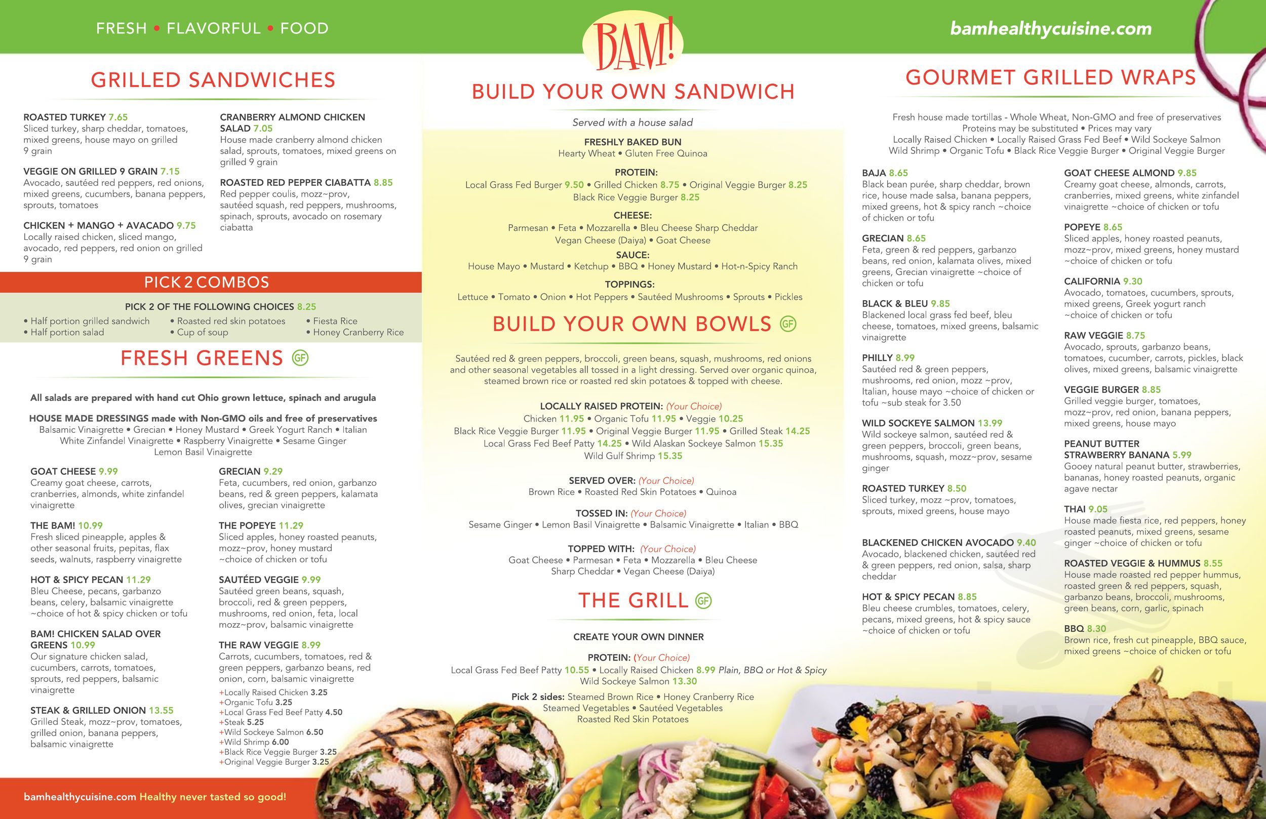 BAM Healthy Cuisine Menu In North Canton Ohio USA