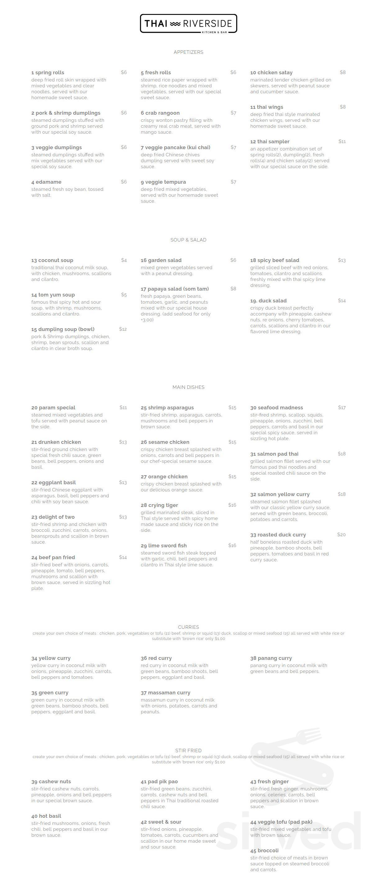 Thai Riverside menu in Chester, Connecticut