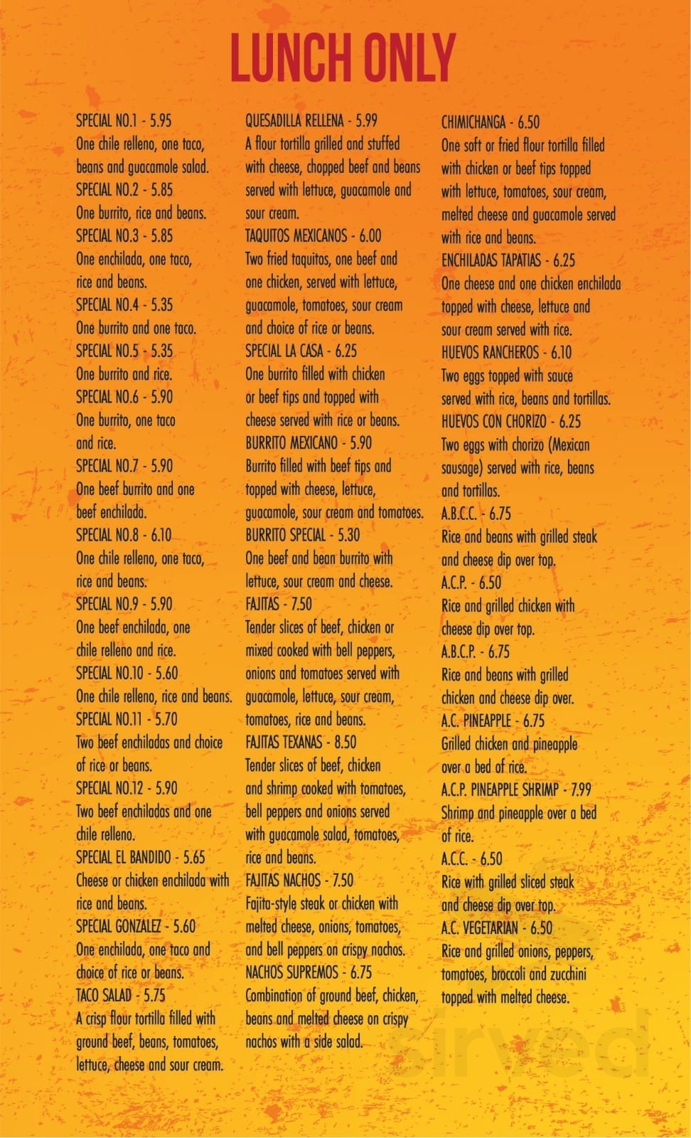 El Bandido Summersville menu in Summersville, West Virginia, USA