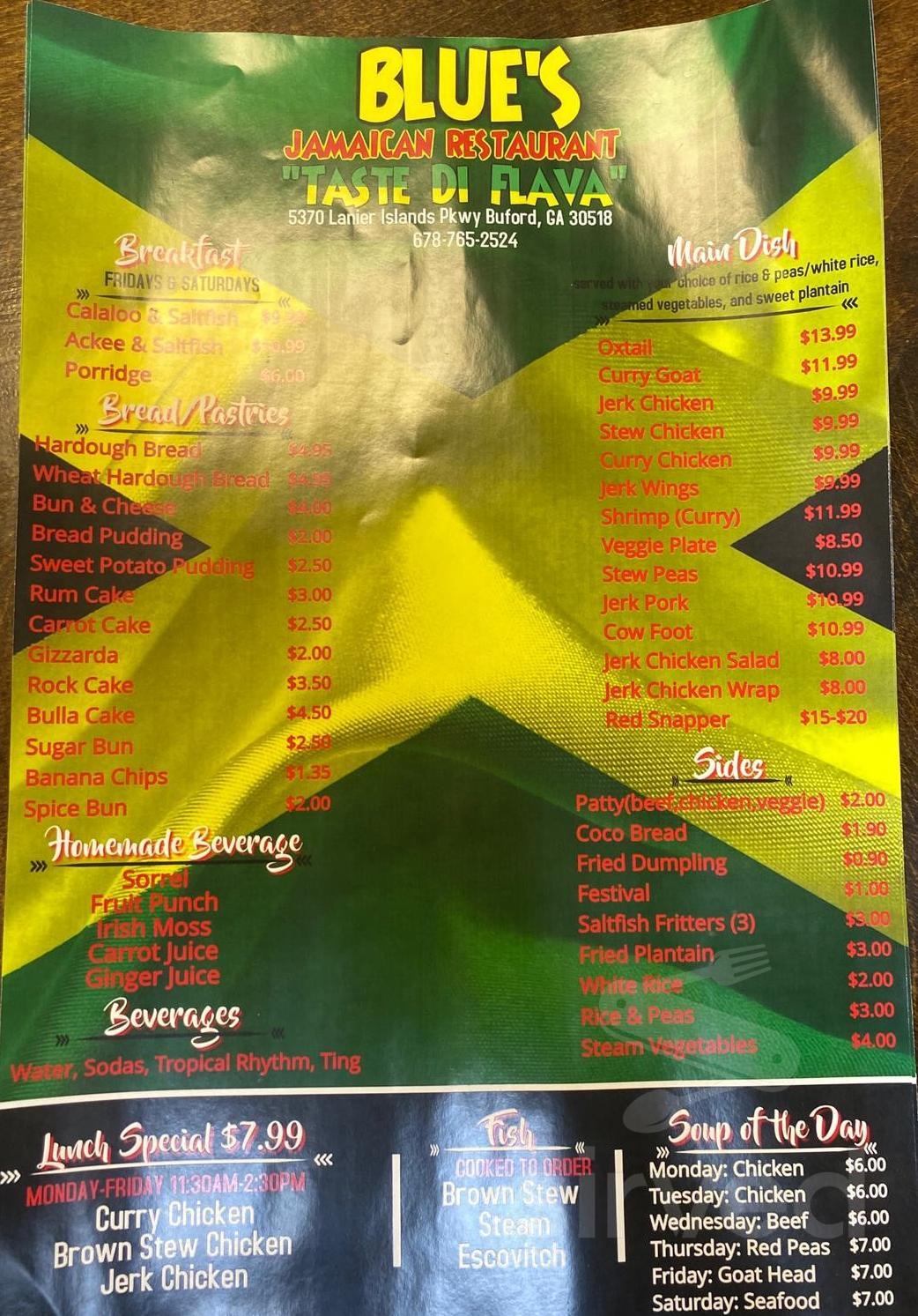 Blue's Jamaican Resturant menu in Buford, USA