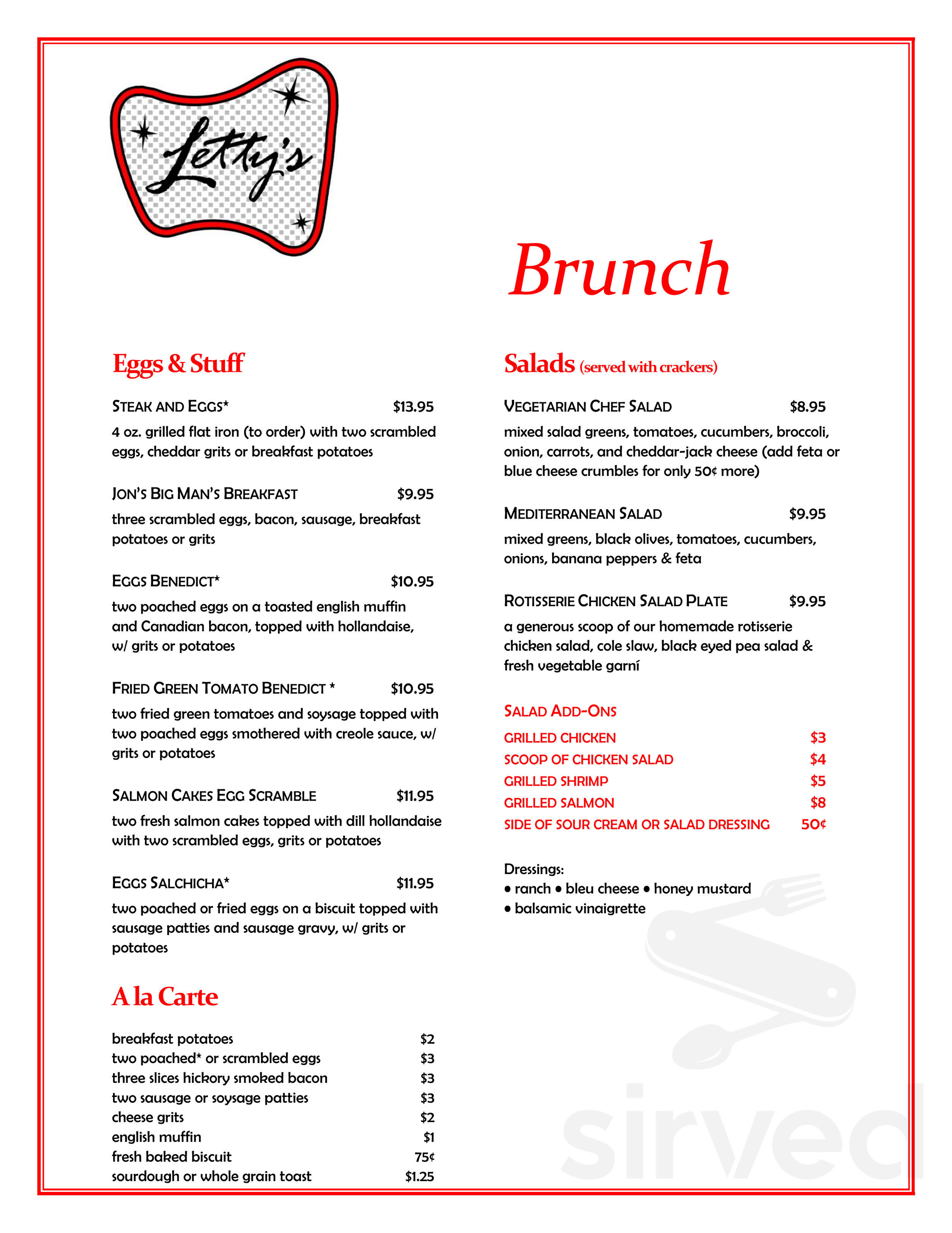 Letty's menu in Charlotte, North Carolina, USA