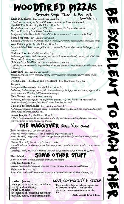 Revival Pizza Co. menu in Monroe, Louisiana, USA