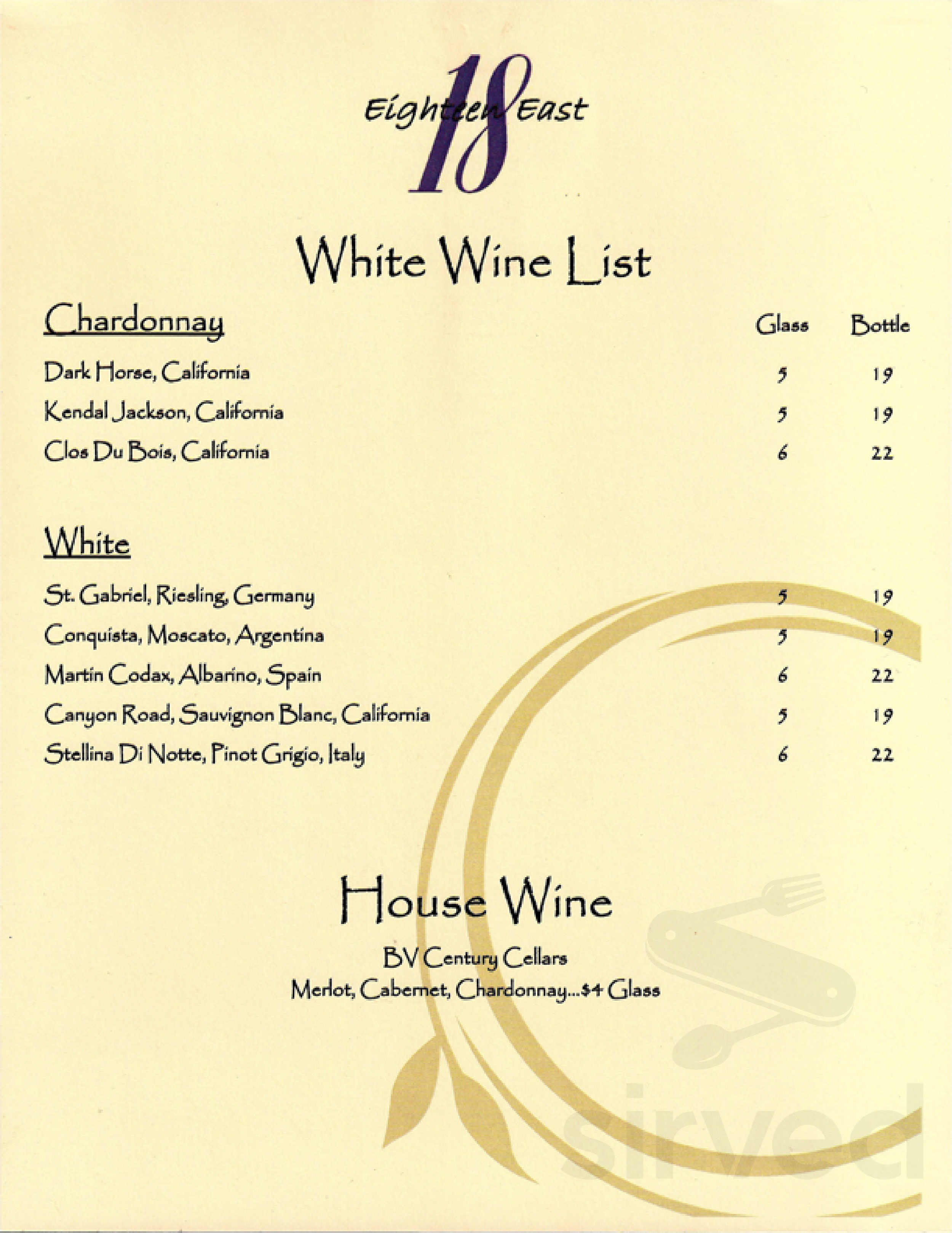Eight On The Point Menu.pdf Eighteen East Restaurant menu in Avon Park, Florida, USA