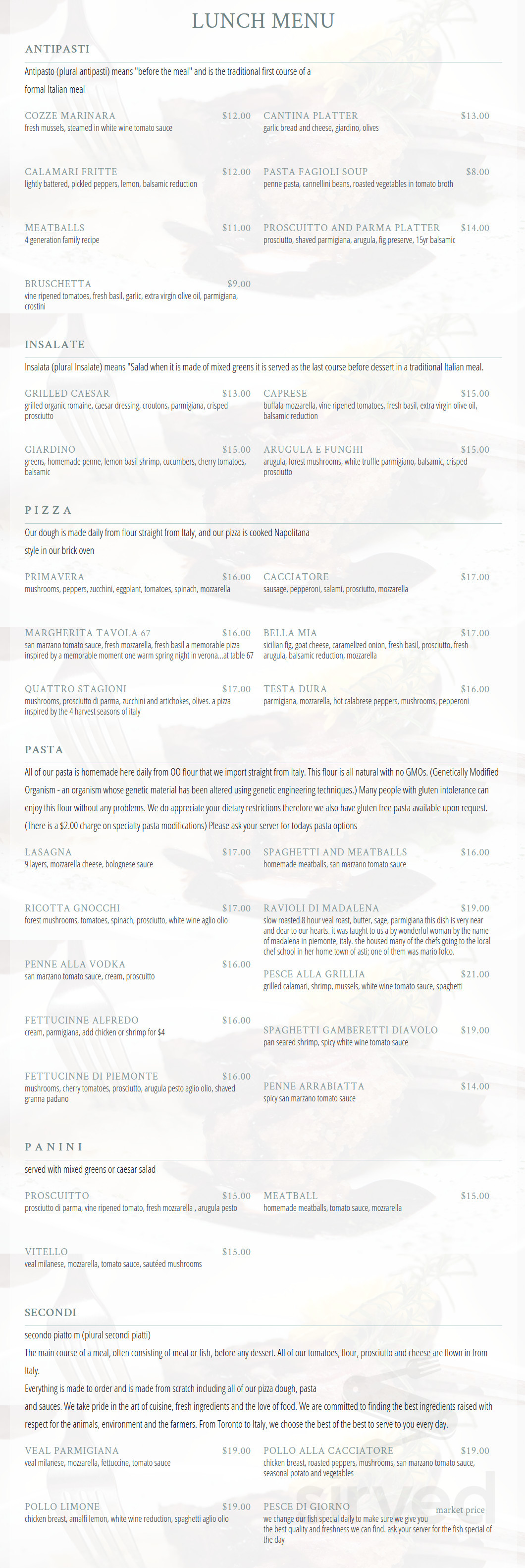 Folco's Ristorante menu in Markham, Ontario, Canada
