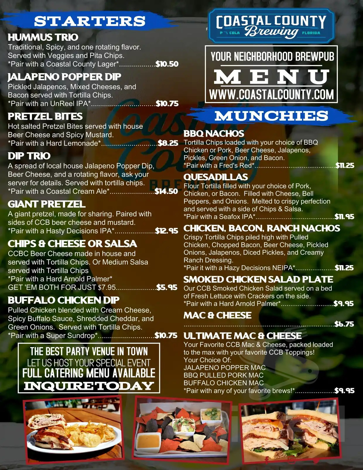 Coastal County Brewing menu in Pensacola, Florida, USA