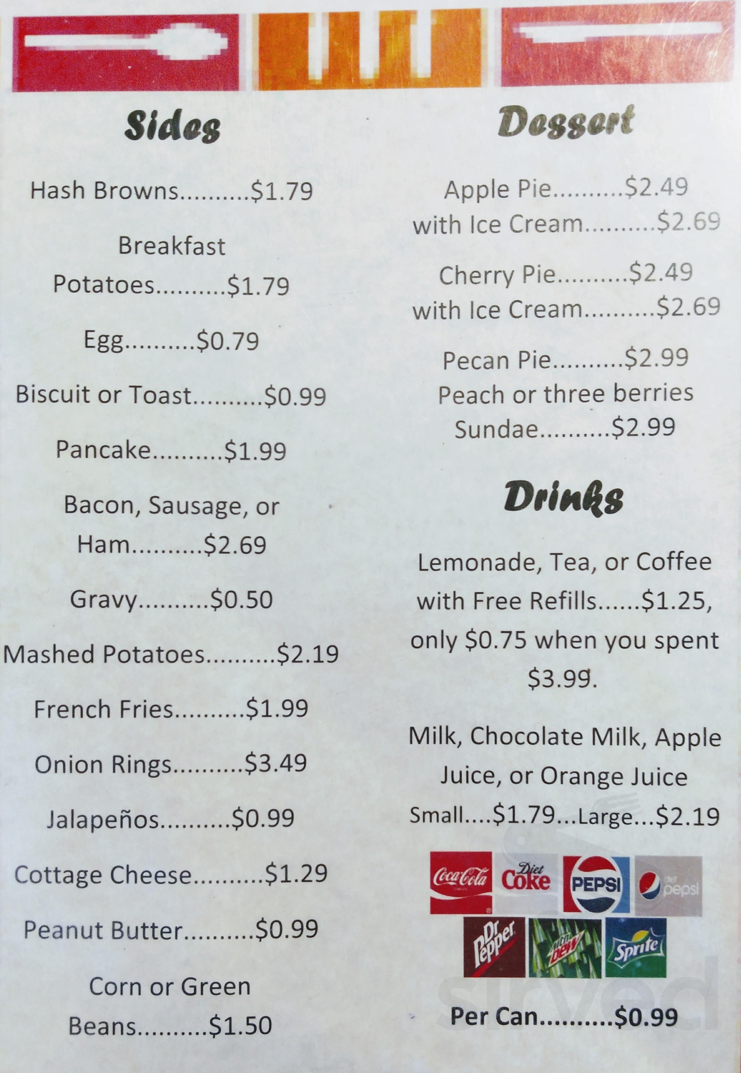 Clara's North 65 Cafe menu in Sedalia, Missouri, USA