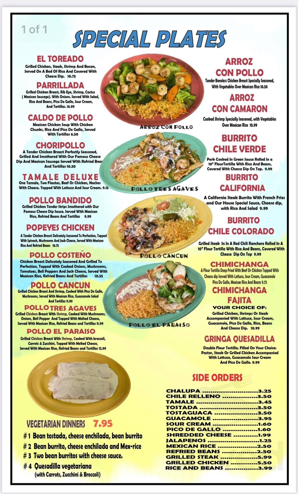 Menu for Tres Agaves Mexican Restaurant in Wardsville, Missouri, United ...