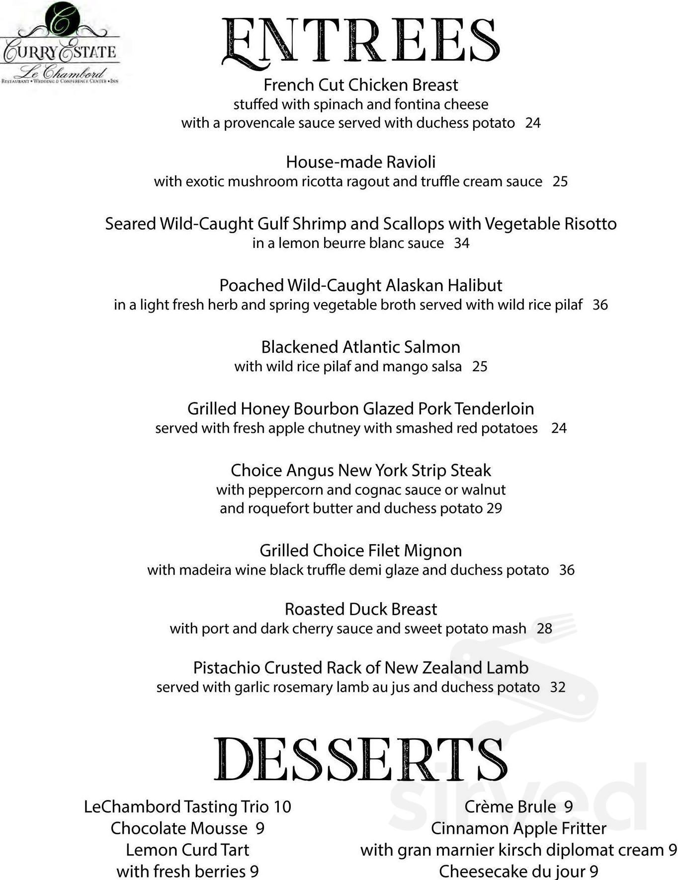 Hopewell Junction Ny Hotels; Menu for LeChambord at Curry Estate in Hopewell Junction, NY | Sirved