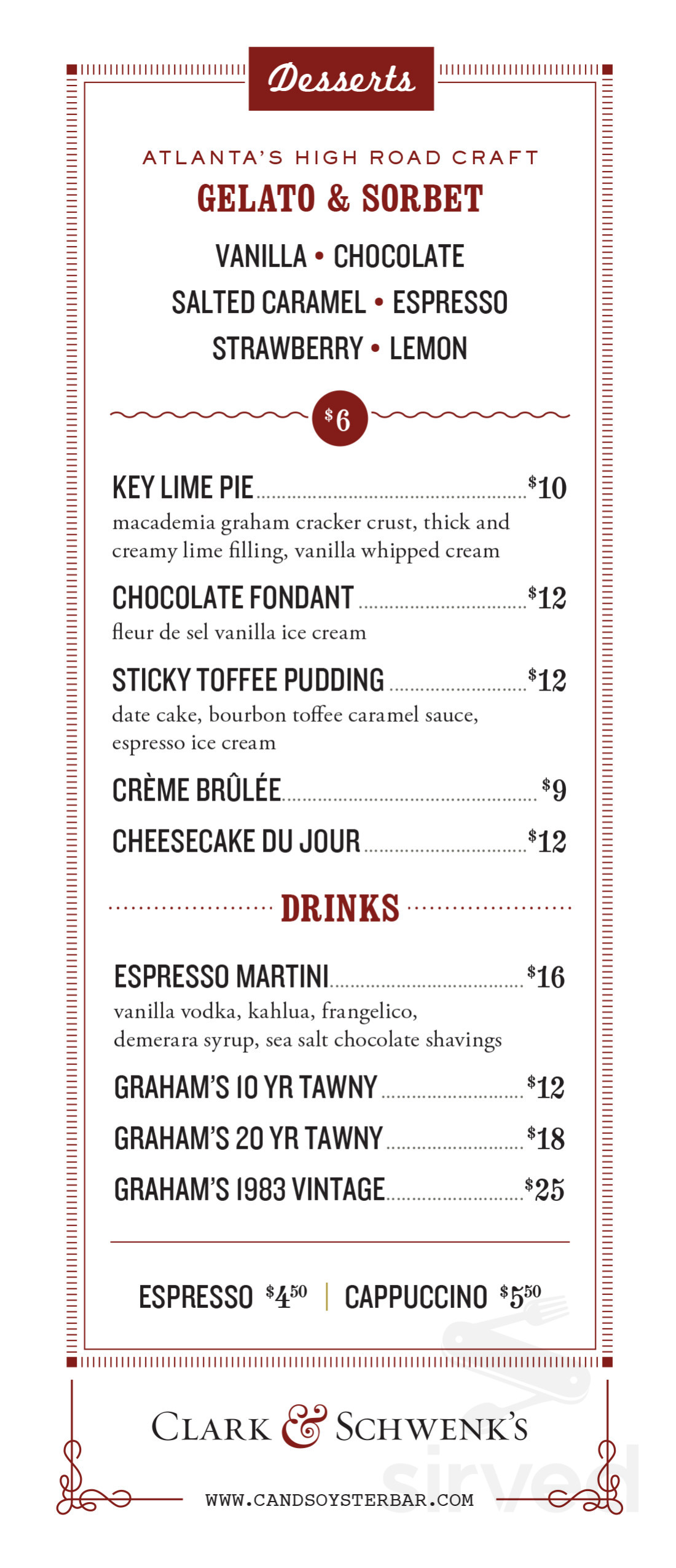 C&S Seafood & Oyster Bar menu in Atlanta, USA