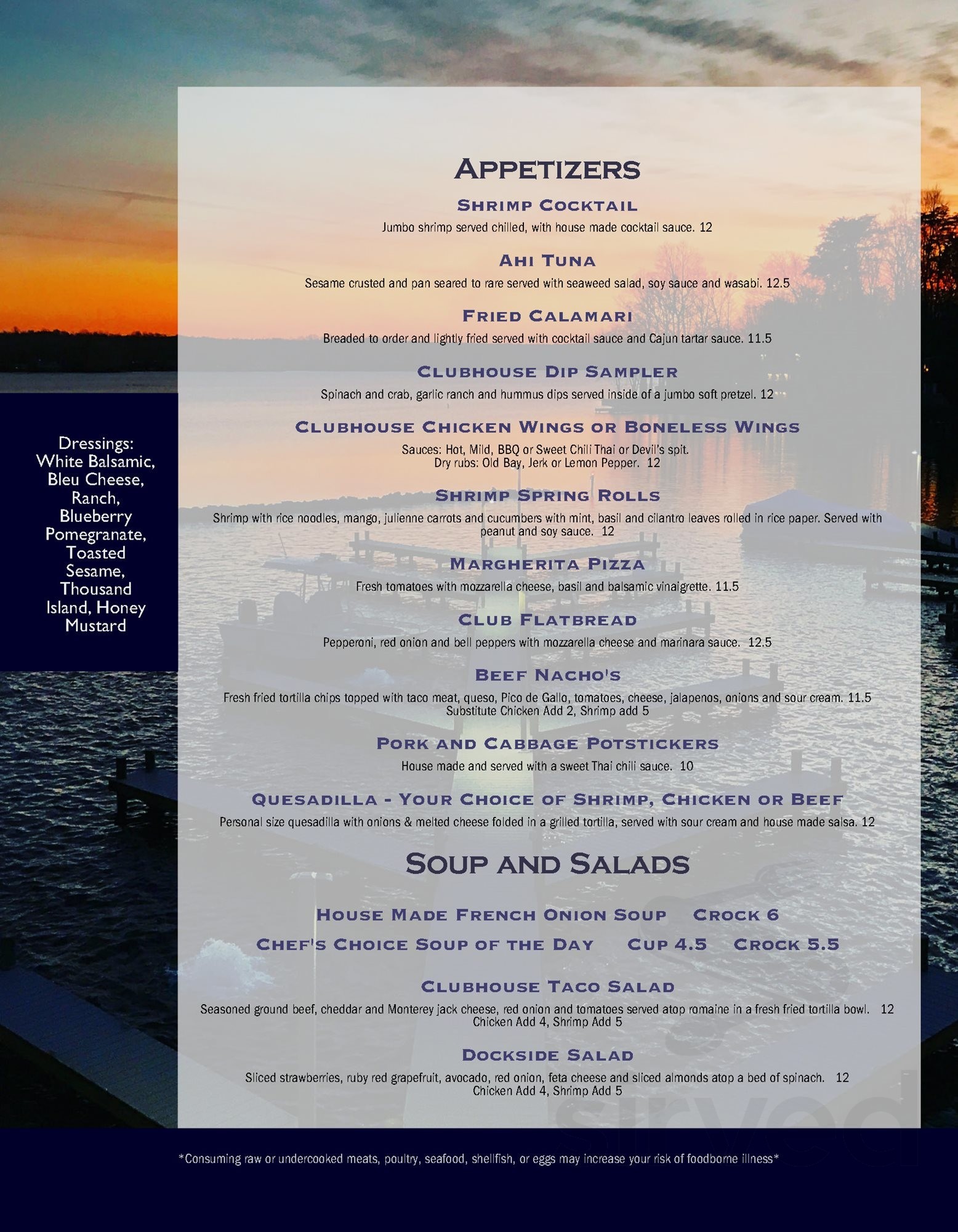 Lake of the Woods Clubhouse menu in Locust Grove, Virginia, USA