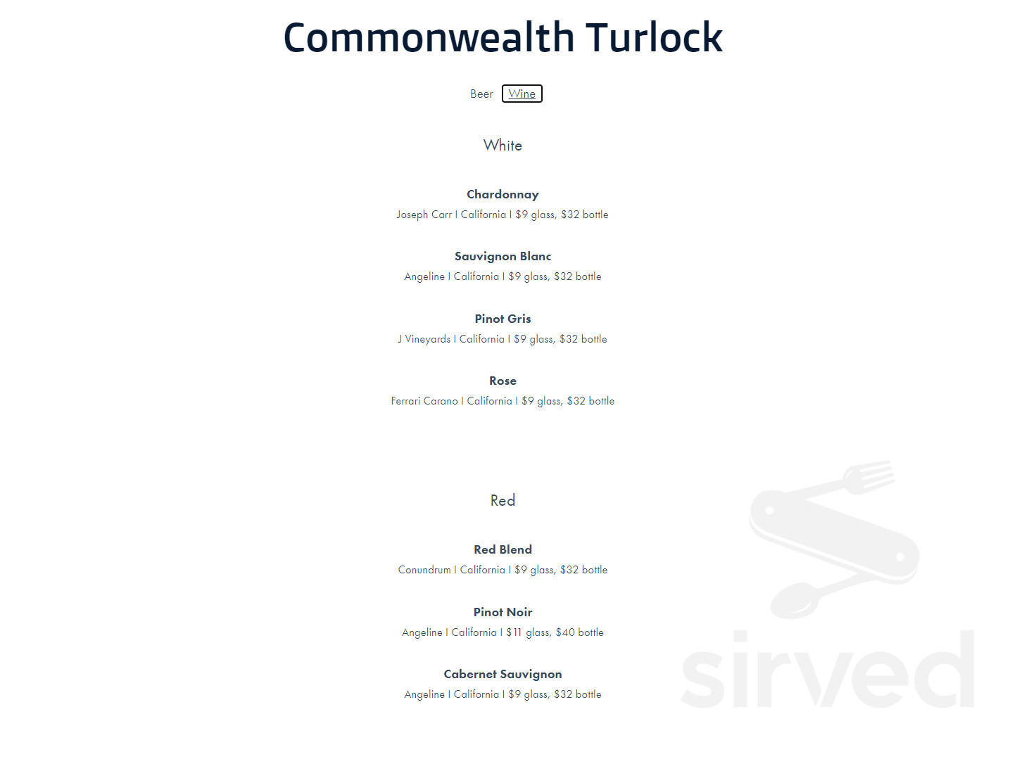 Commonwealth Turlock menu in Turlock, California, USA