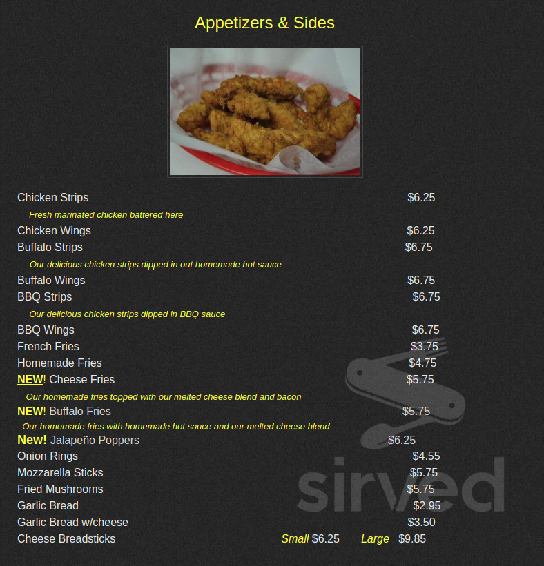 Yianni's House of Pizza menu in South Paris, Maine, USA