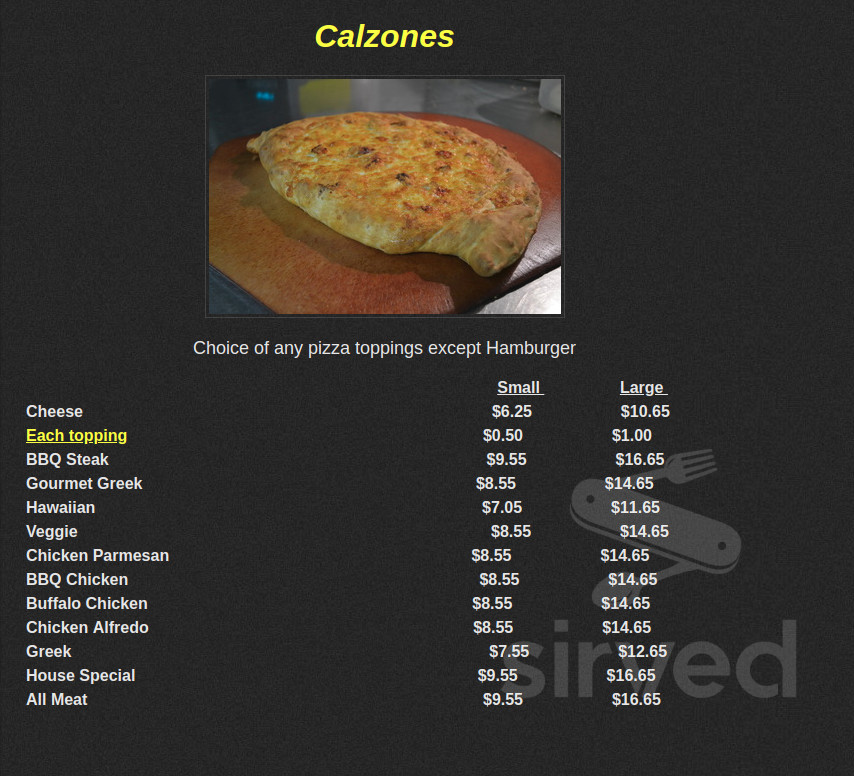 Yianni's House of Pizza menu in South Paris, Maine, USA