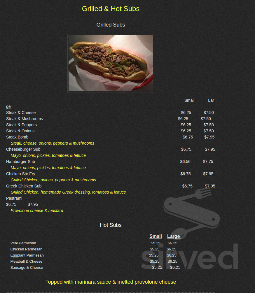 Yianni's House of Pizza menu in South Paris, Maine, USA