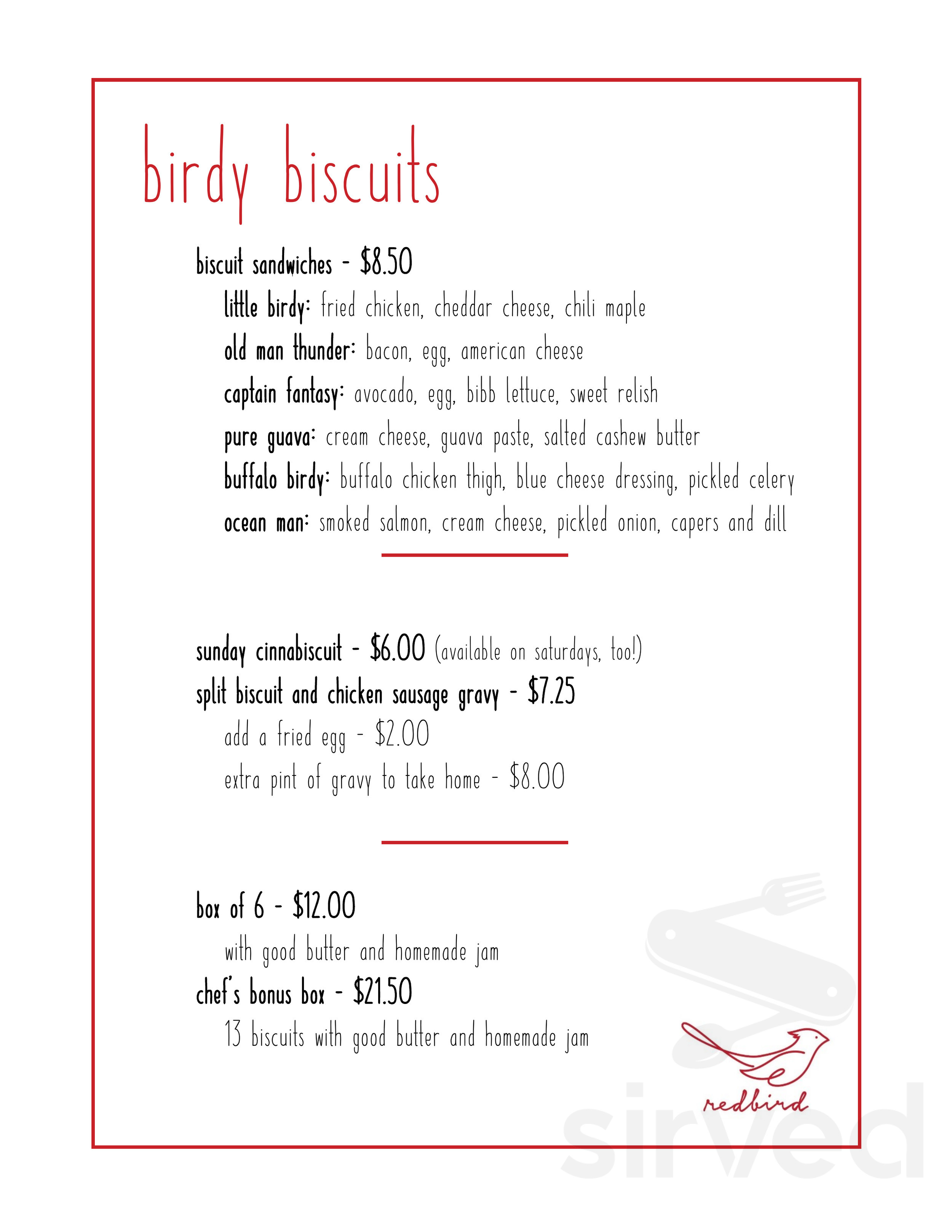 Redbird Menu Redbird menu in Atlanta, Georgia, USA