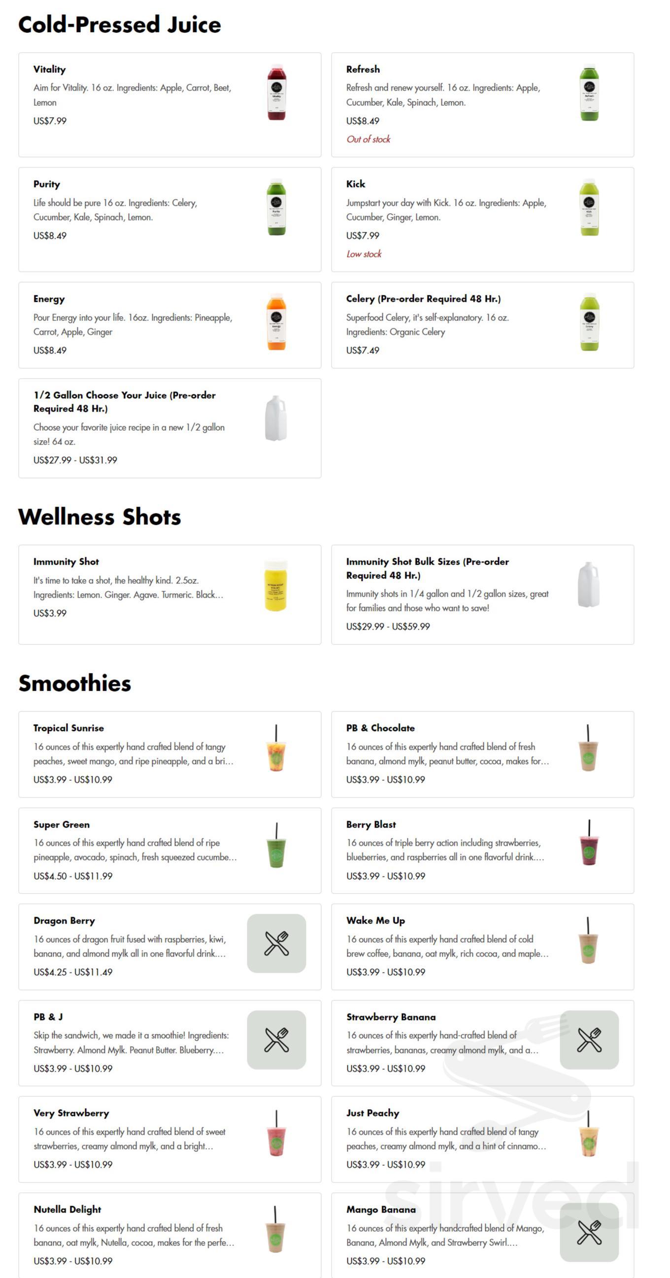 Refresh House Juice Bar Renton menu in Renton, Washington, USA