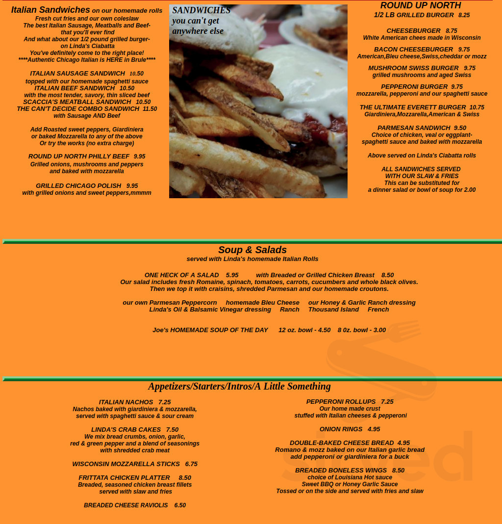Round Up North menu in Brule, Wisconsin