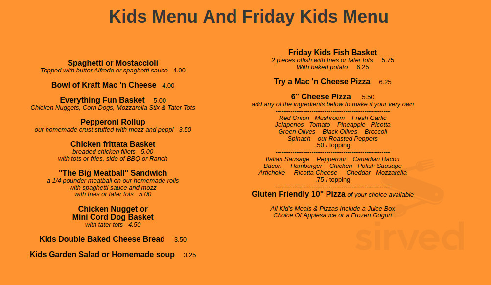 Round Up North kids menu in Brule, Wisconsin