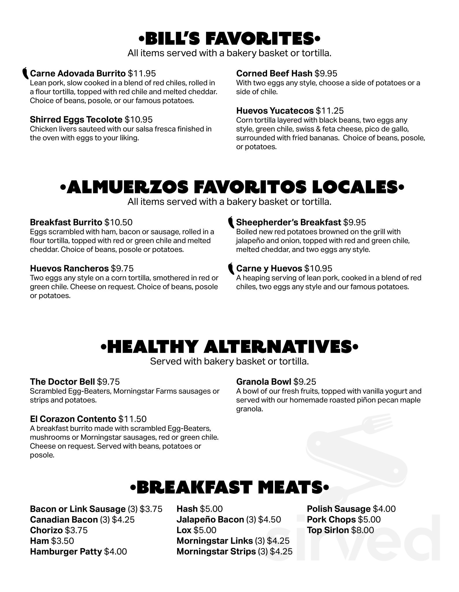 Menu - Santa Fe NM's Tecolote Cafe | Sirved