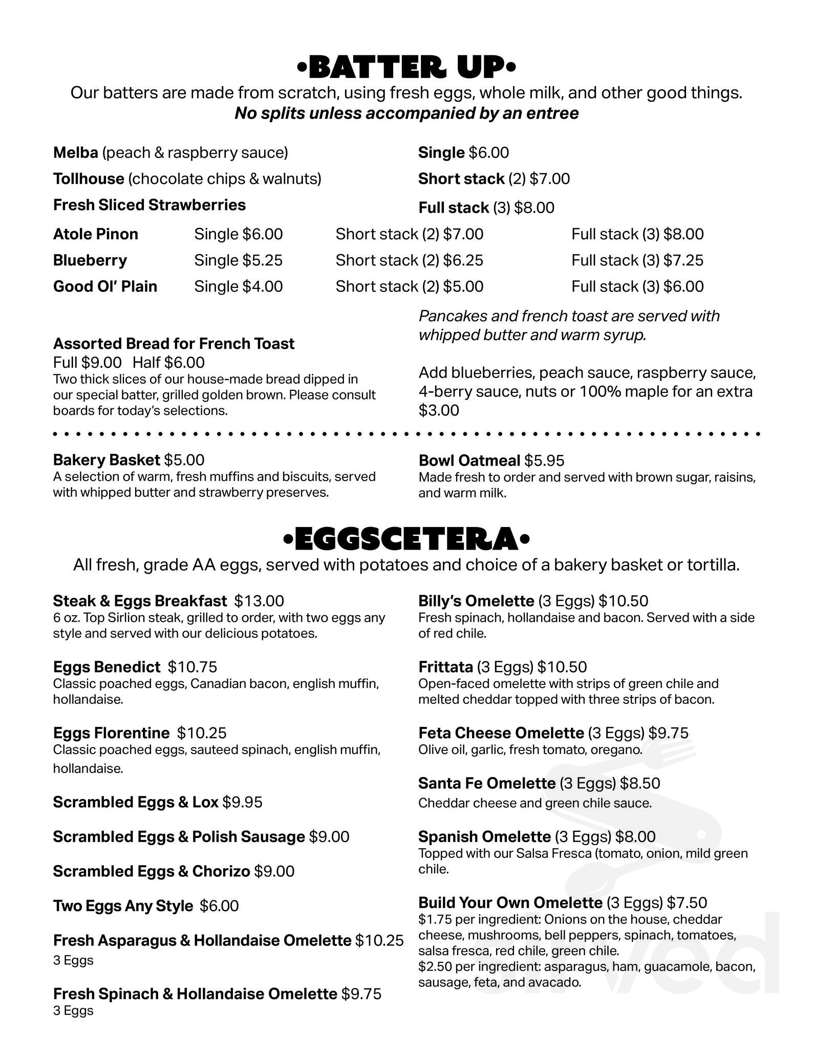 Menu - Santa Fe NM's Tecolote Cafe | Sirved