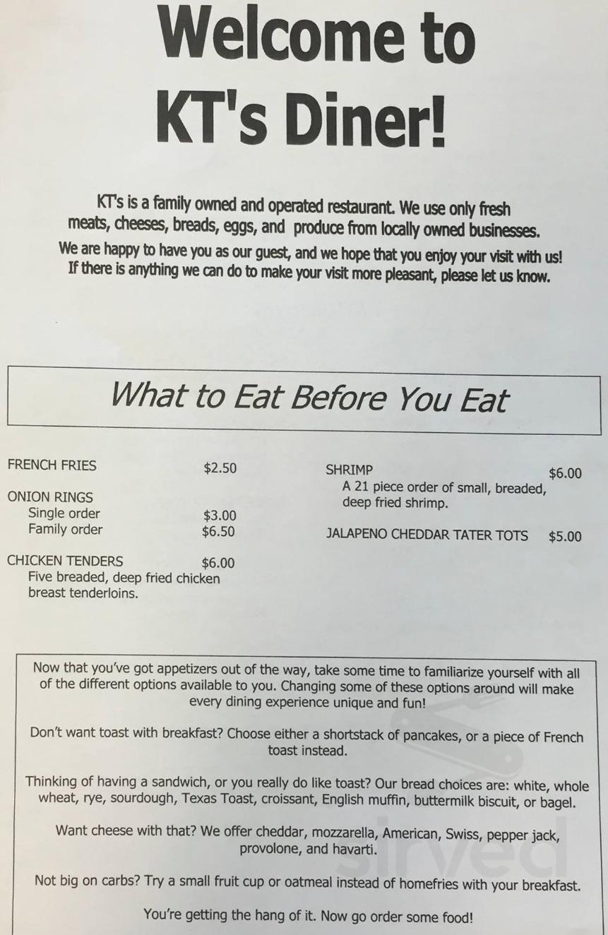 Menu for KT's Diner in Toledo, OH | Sirved