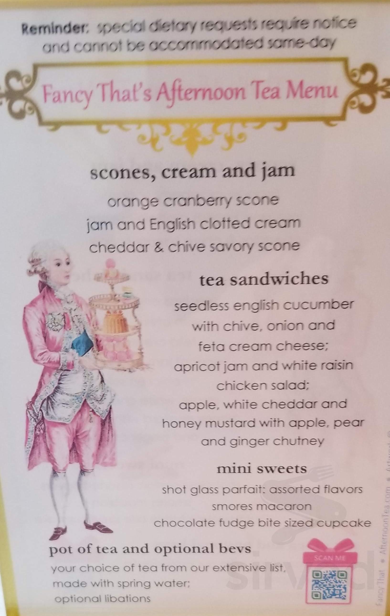 Fancy That menu in Walpole, Massachusetts, USA