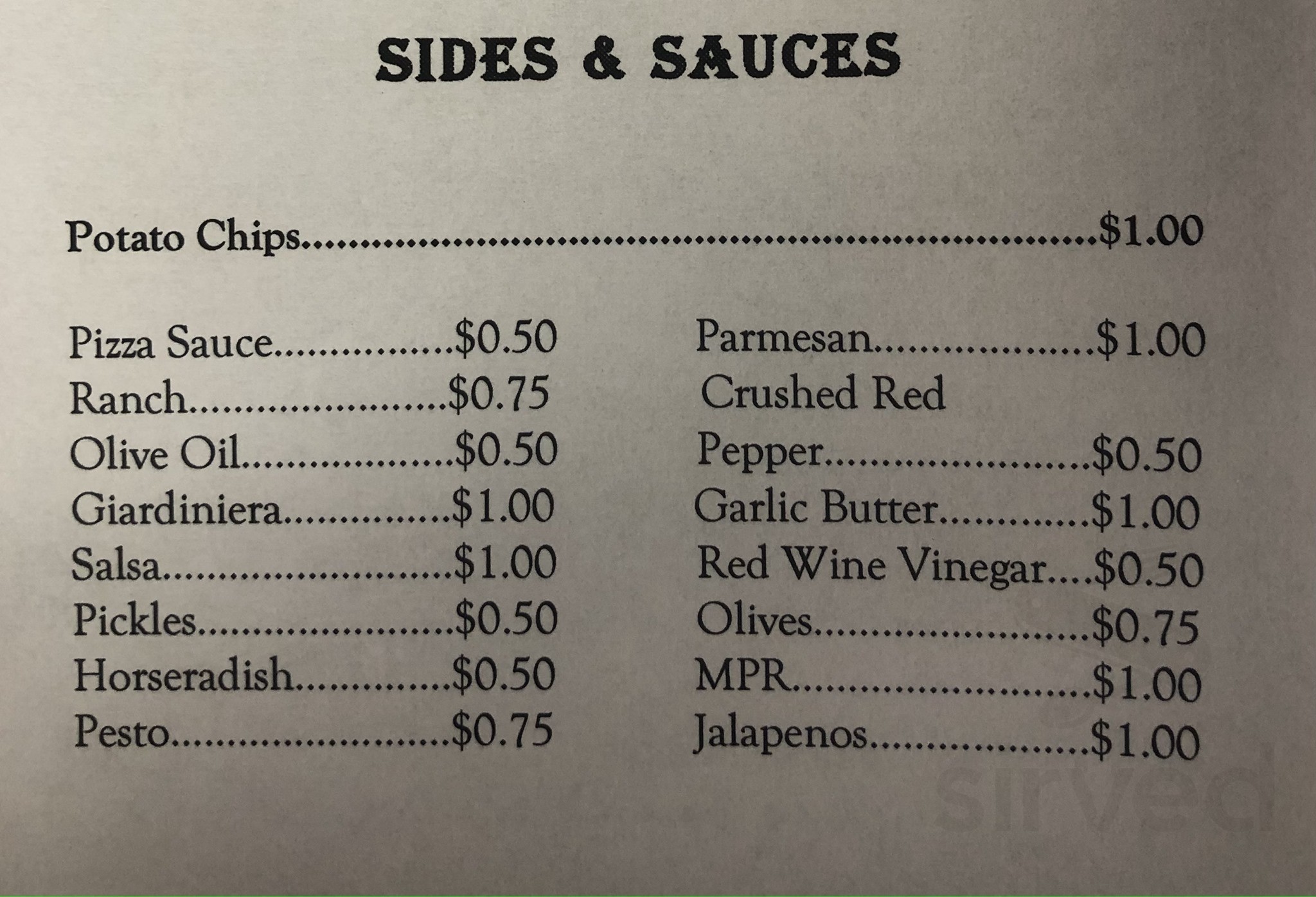 Half Time Pizza menu in Toledo, Ohio, USA