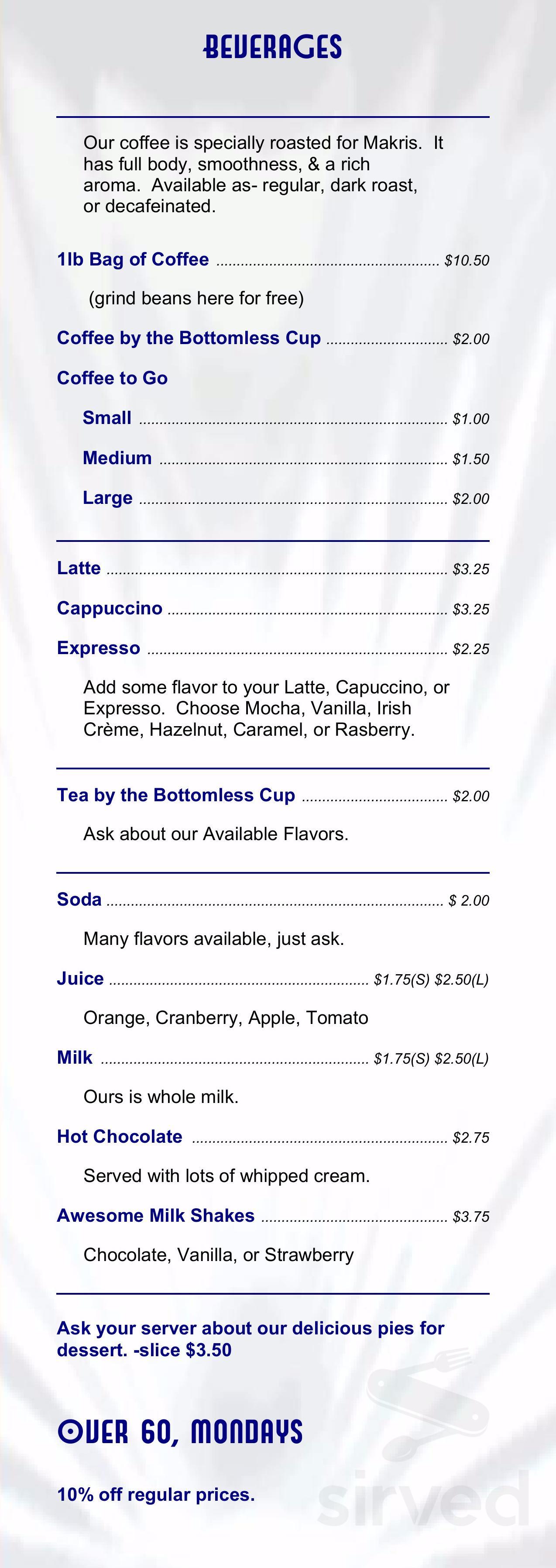 Makris Diner menu in Wethersfield, Connecticut, USA