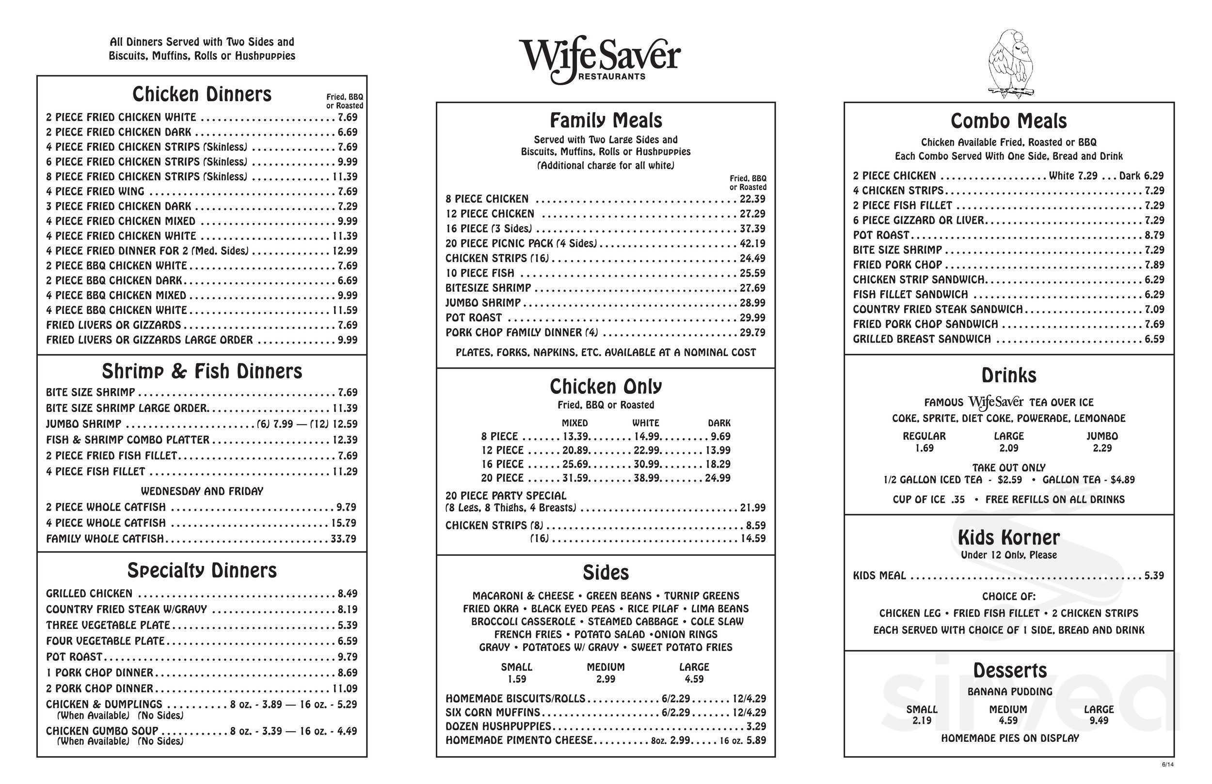Menu Augusta GA s Wife Saver Sirved
