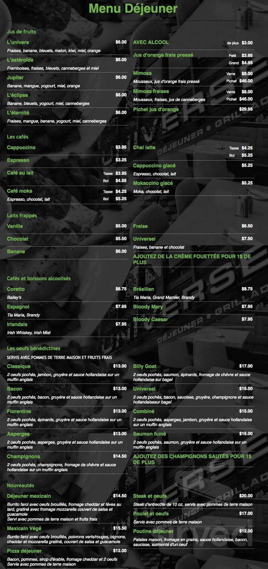 Menu - Montréal QC's Universel Déjeuners et Grillades | Sirved