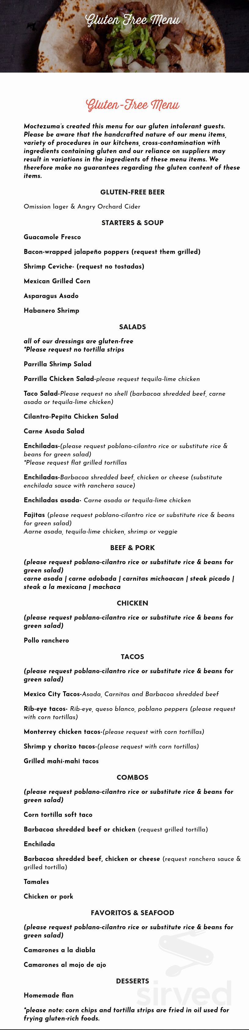 Moctezuma's Mexican Restaurant & Tequila Bar menu in Washington