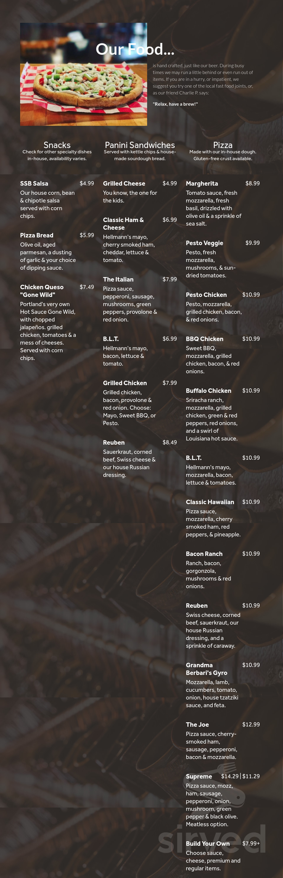 Menu - Ionia MI's Steele Street Brewing | Sirved