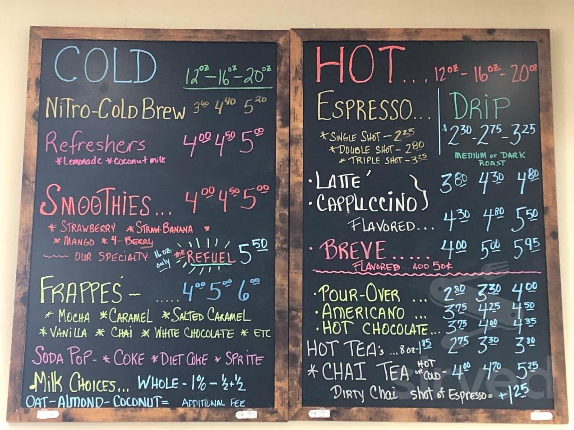 Old Central Coffee menu in Osage, Iowa, USA