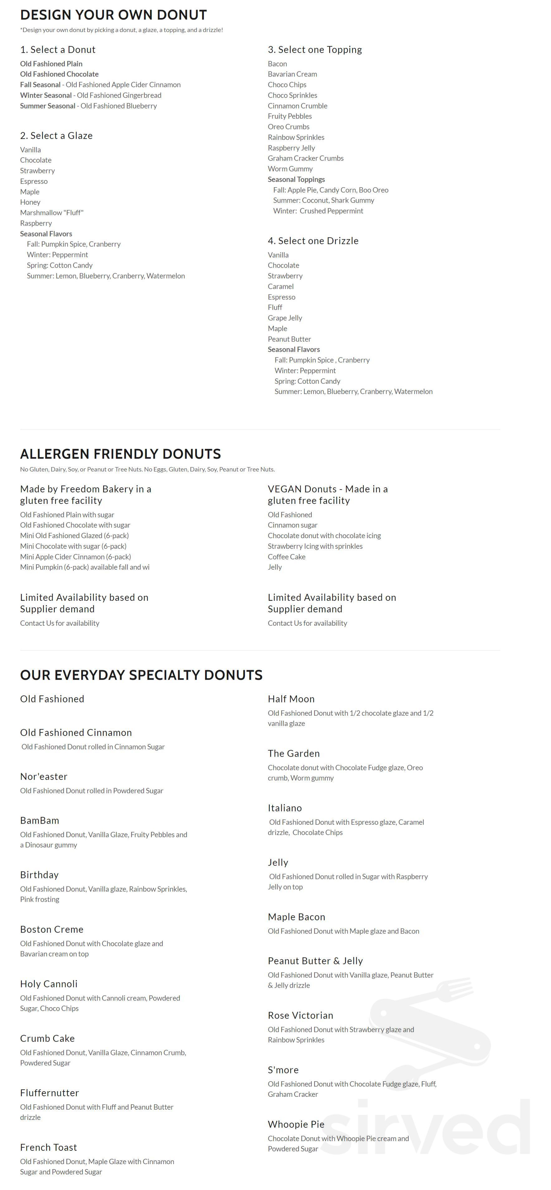 Captain Baker Donut Shop menu in West Dennis, Massachusetts, USA