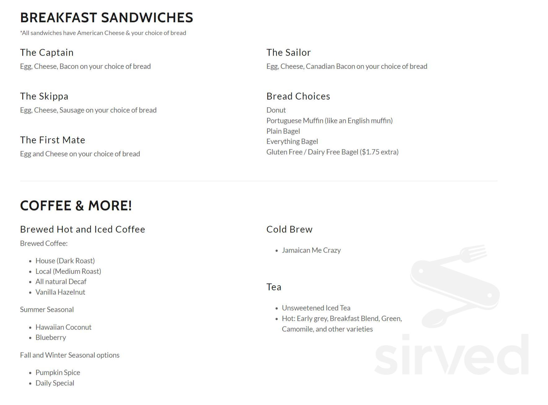 Captain Baker Donut Shop menu in West Dennis, Massachusetts, USA