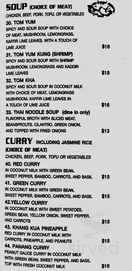 Thai Express menu in Chico, California, USA