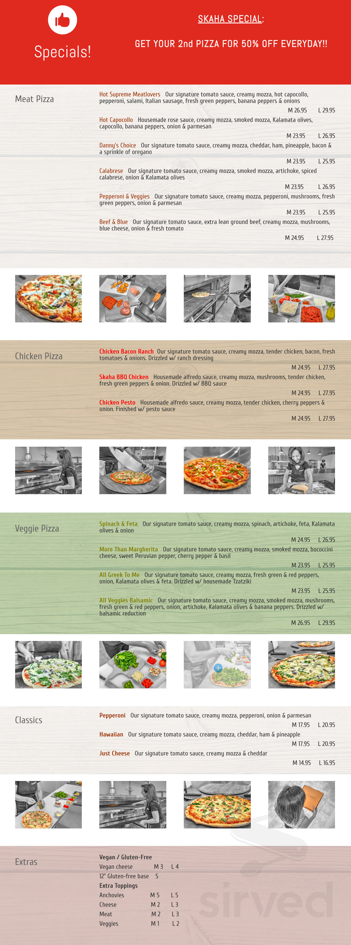 Skaha Pizza menu in Penticton, British Columbia