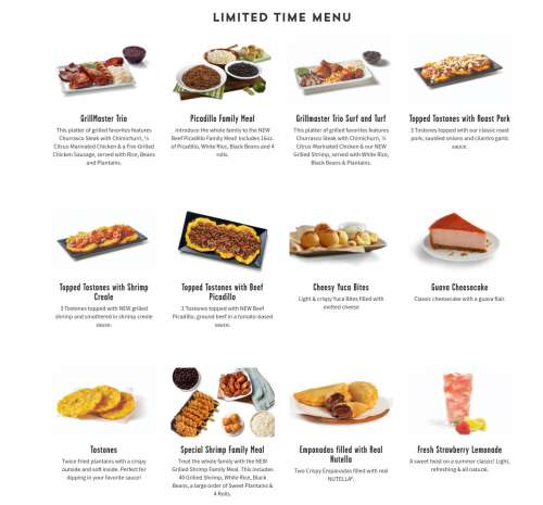 Pollo Tropical menu in Jacksonville, Florida, USA