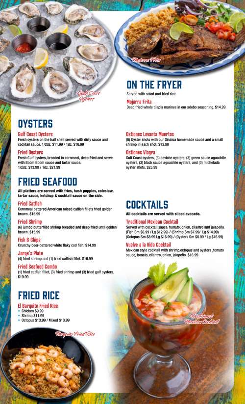 El Barquito Seafood & TexMex menu in Cut and Shoot, Texas, USA