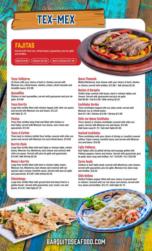 El Barquito Seafood & TexMex menu in Cut and Shoot, Texas, USA