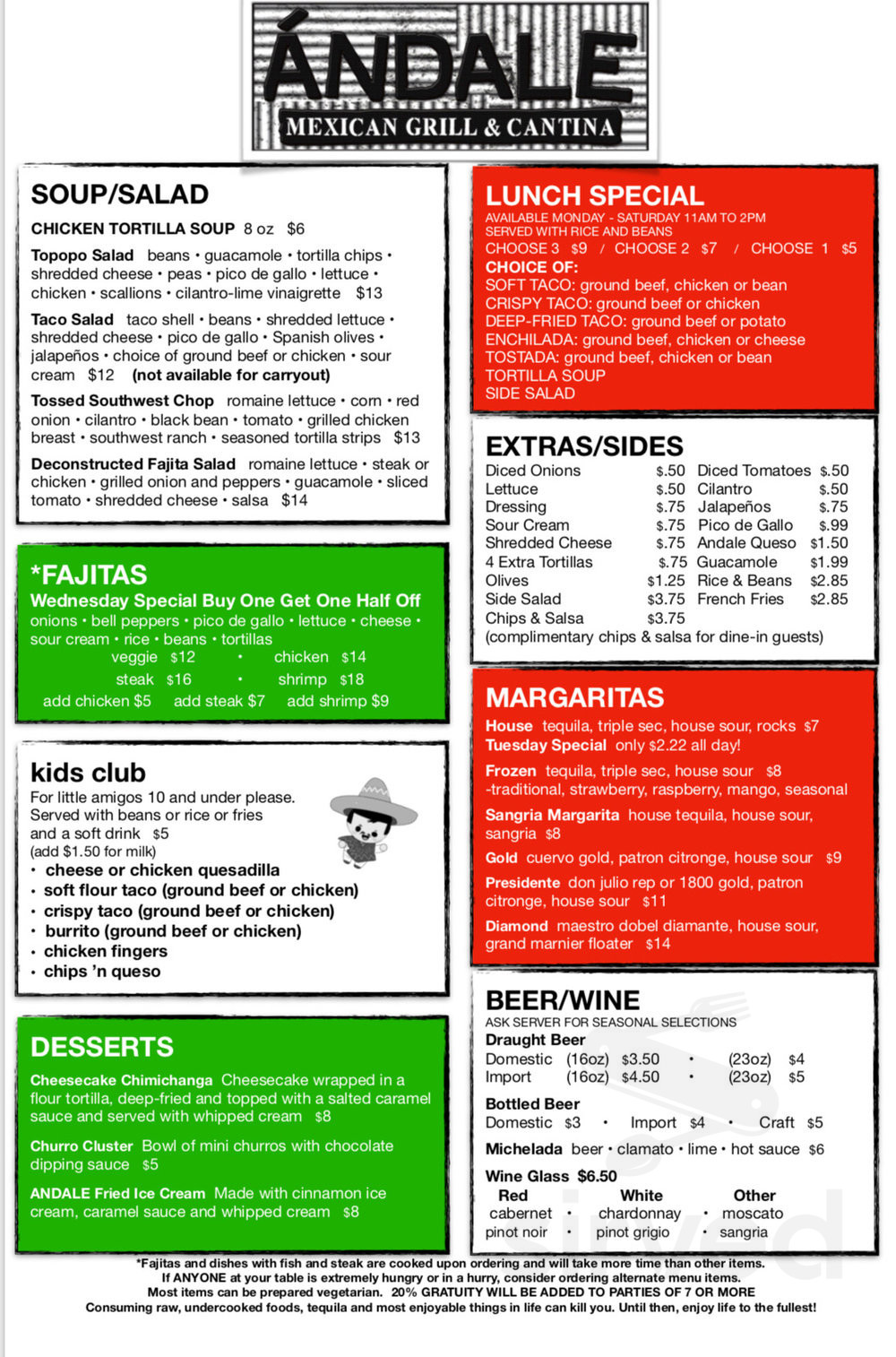 Andale Mexican Grill & Cantina menus in Commerce Charter Twp, Michigan